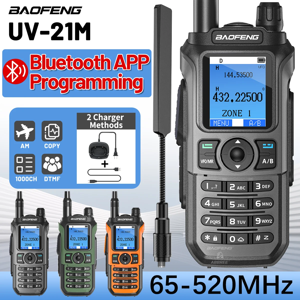 

Многодиапазонная рация BAOFENG UV-21M, программирование приложения Bluetooth, 1000 каналов Type-C AM NOAA для UV-5R UV-21 PRO V2, двусторонняя любительская радиостанция