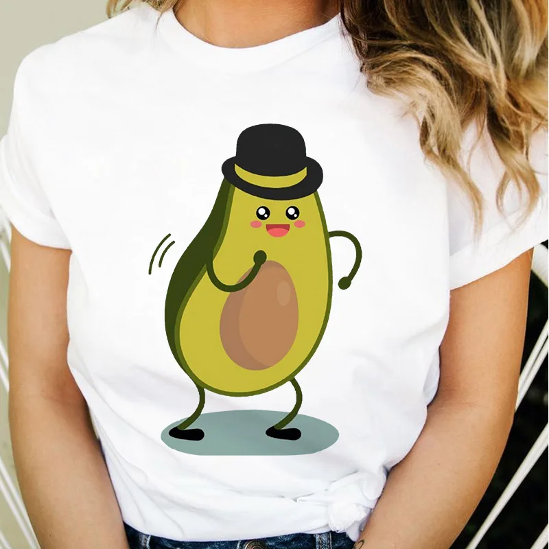 Lovely Avocado T Shirts for Women Tops Summer Loose Cartoon Aesthetic Casual T Shirt Vintage Harajuku Tshirt Ladies Streetwear