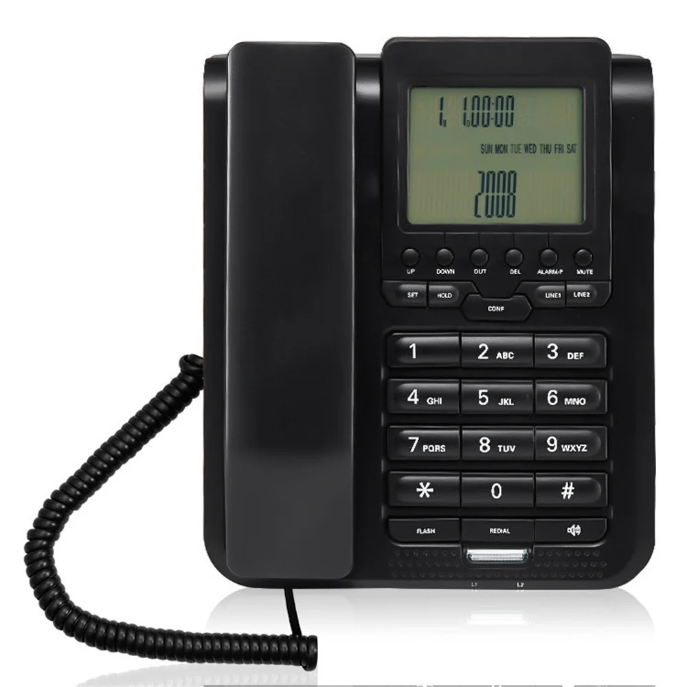 Landline English Button Phone Business Office Home Two-line Telephone Three-way Call Fixed Landline Digital Corded Telephone