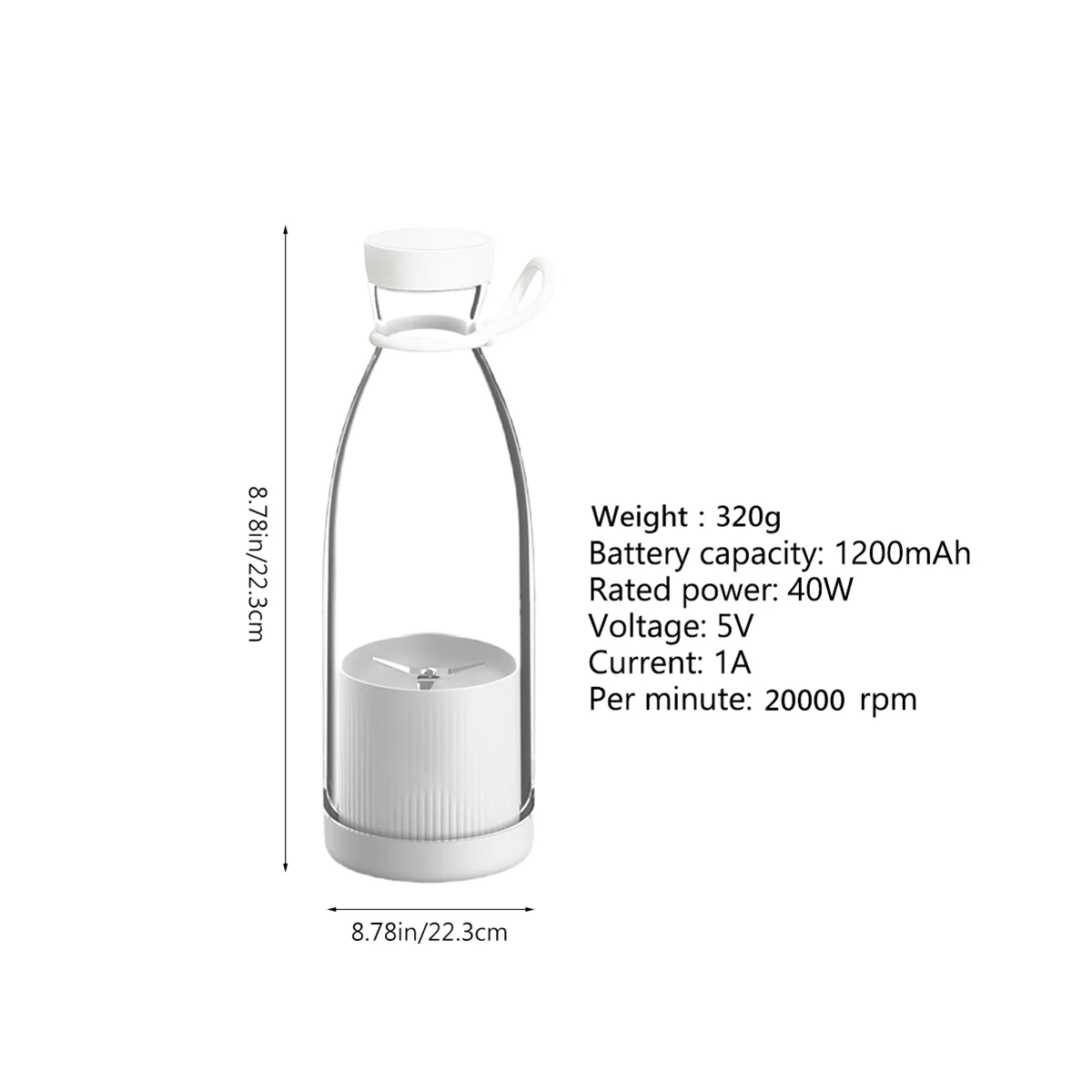 خلاط كهربائي محمول قابل لإعادة الشحن بمنفذ USB ، عصارة شخصية صغيرة ، خلاطات فواكه ، خلاط سموذي ، أبيض ، 7.5