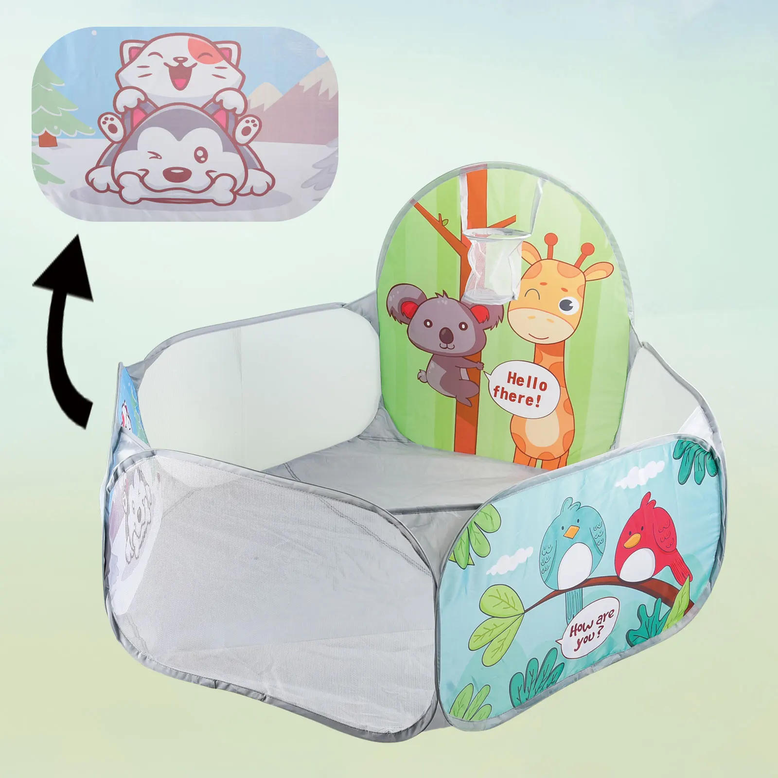 Polo de tiro con patrón de animales de dibujos animados para niños, piscina plegable para interiores y exteriores, conveniente para llevar, 1,2 M