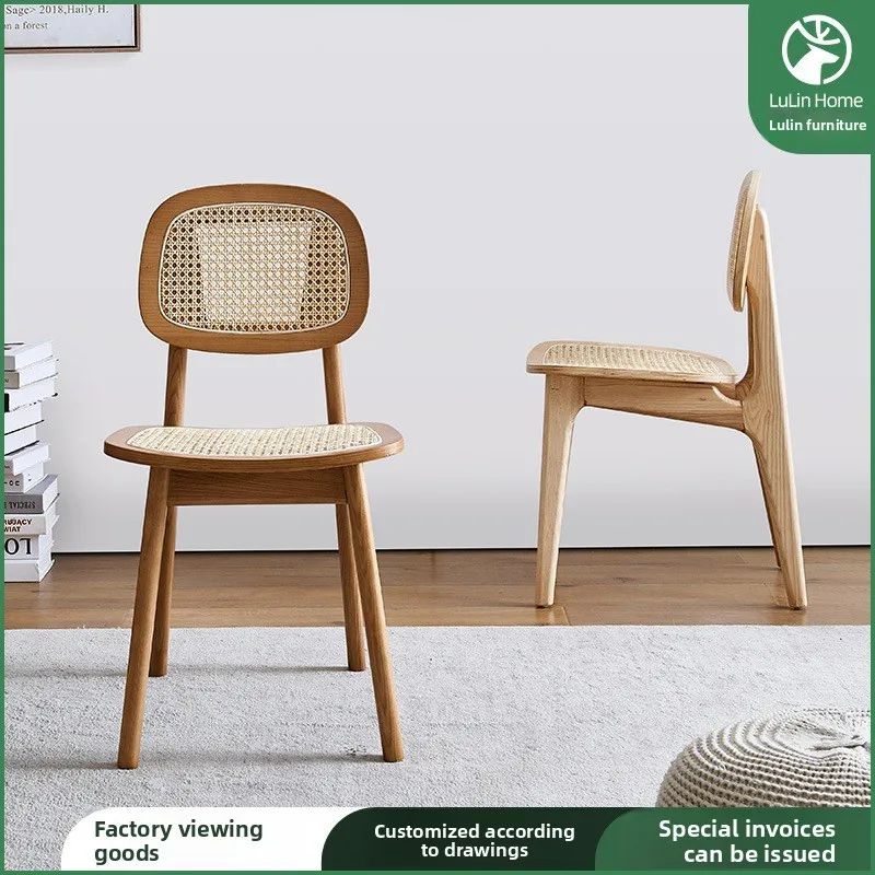 

Nordic solid wood dining chair home simple modern rattan back stool hotel homestay Internet celebrity wooden chair makeup chair
