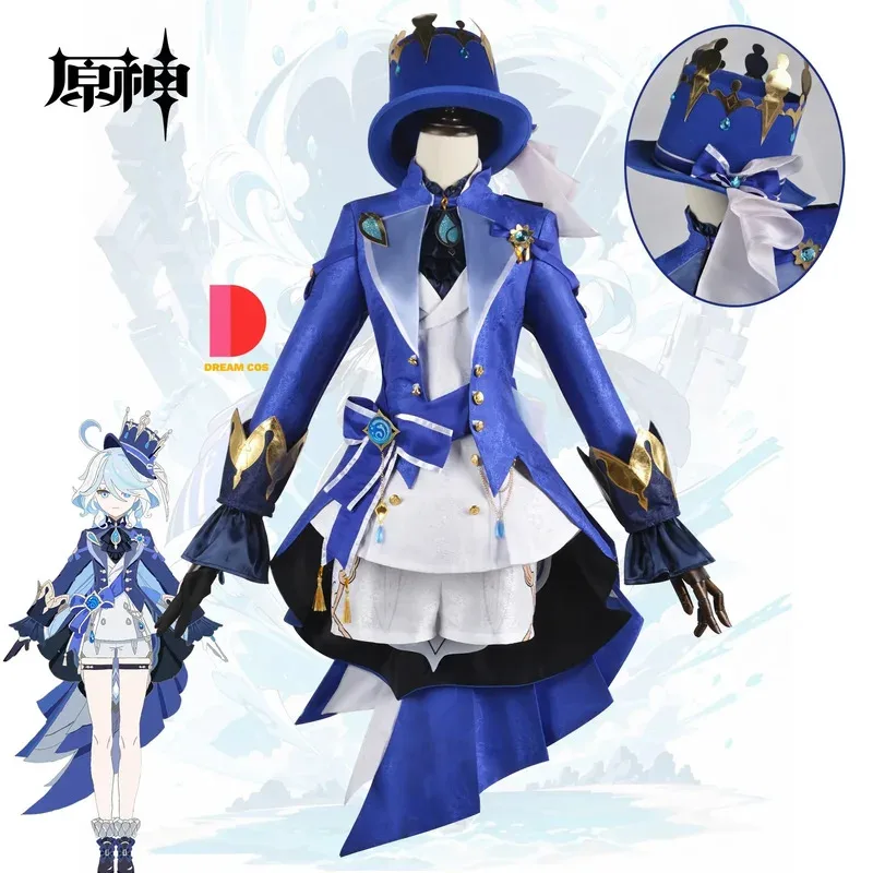 

Genshin Impact Fontaine Furina Focalors Cosplay Costume Black White Uniform Wig Hat Comic Con Outfit with Full Set Accessories