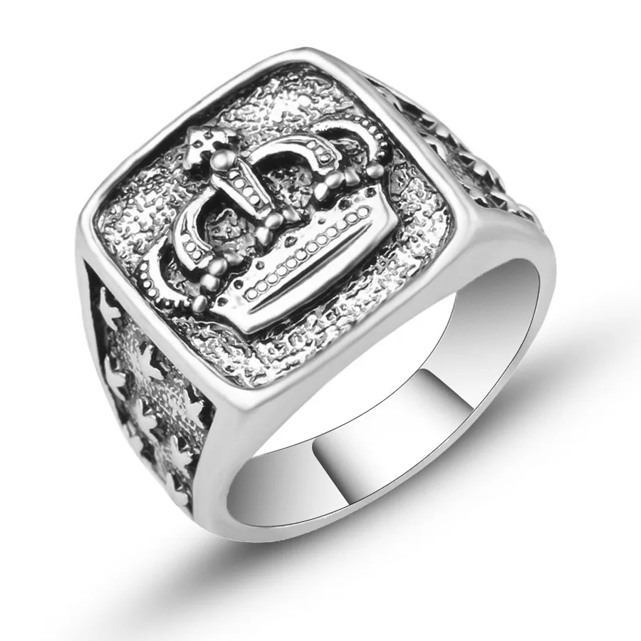 Nueva moda Rey reina corona Signet anillos para mujeres Vintage plata Color tallado estrellas anillo hombres Punk fiesta joyería regalos 31073