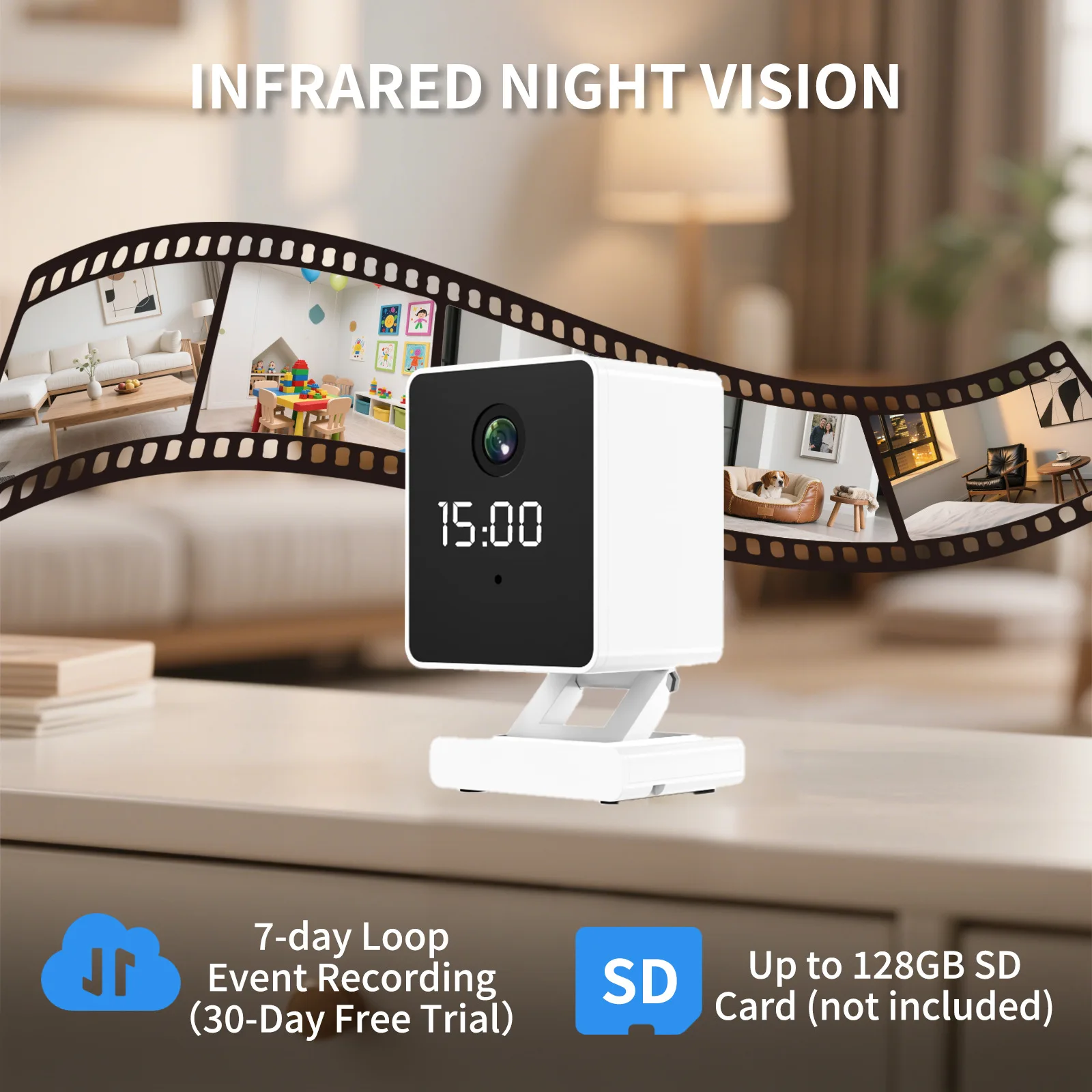 

2025 Новая Wi-Fi камера ночного видения для использования в помещении с часами, качество 2K, умное ночное видение и двусторонний домофон