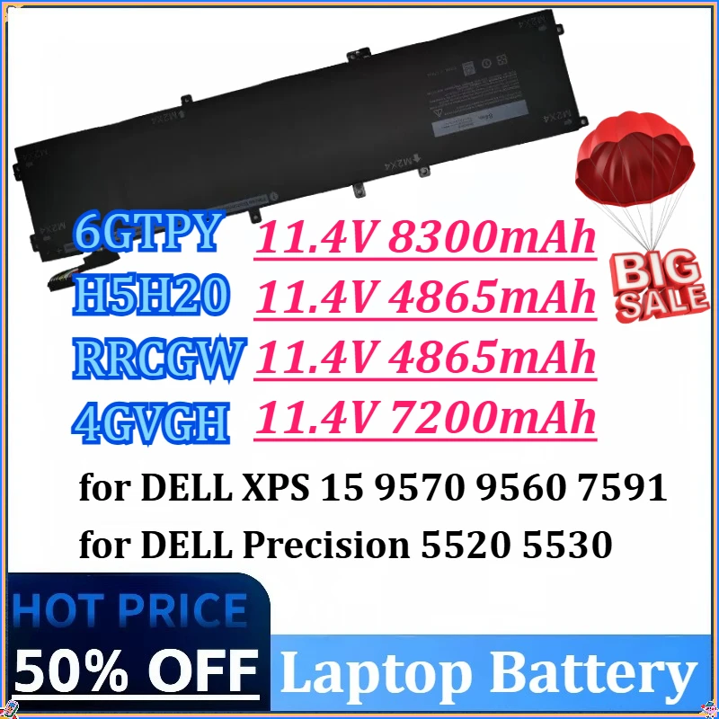 

6GTPY H5H20 RRCGW 4GVGH Laptop Battery for DELL XPS 15 9570 9560 7591 7590 XPS15 for DELL Precision 5520 5530 Series Notebook