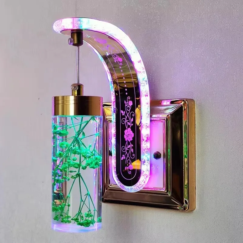 Manufacturer wholesale hot sale new design dried flower acrylic wall bracket light modern small wall lamp