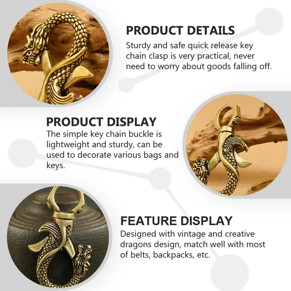 

1pc Dragon Phoenix Keychain Clasp Rings Chinese Zodiac Brass Keychains Jewelry Durable Heavy Duty Smooth Surface High Hardness