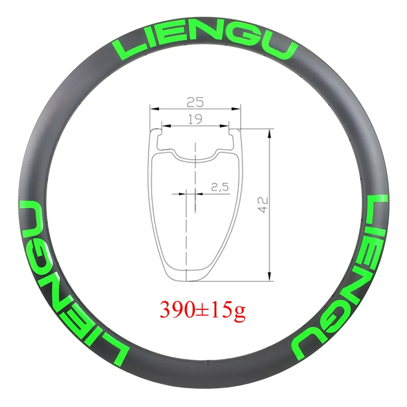 

LIENGU 390g Light 700c 42mm Asymmetric Road Disc Carbon Rim Tubeless Clincher 25mm Wide 19mm Gravel Asphalt Wheel 3K 12K 24H 28