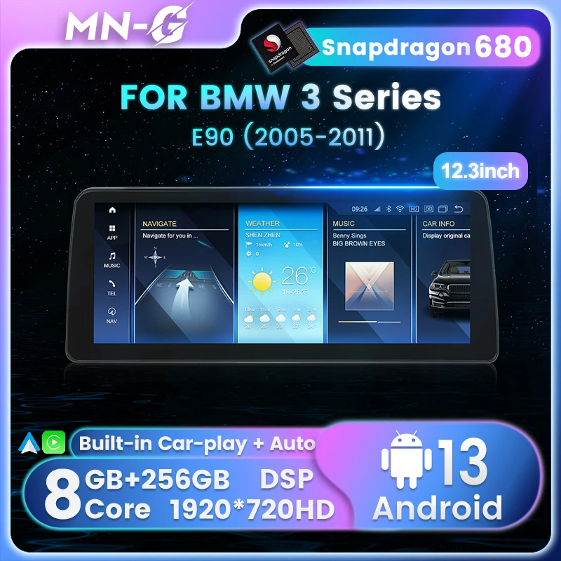 

MN-G Snapdragon 680, Android 13, до 8-ЯДЕР, до 8 + 256ГБ, автомагнитола For БМВ 3 серии e90 e91 e92 For bmw 3sries bmw e90 E91 E92 CCC CIC Штатная магнитола 2 din GPS android мультимедиа , беспроводной Apple CarPlay