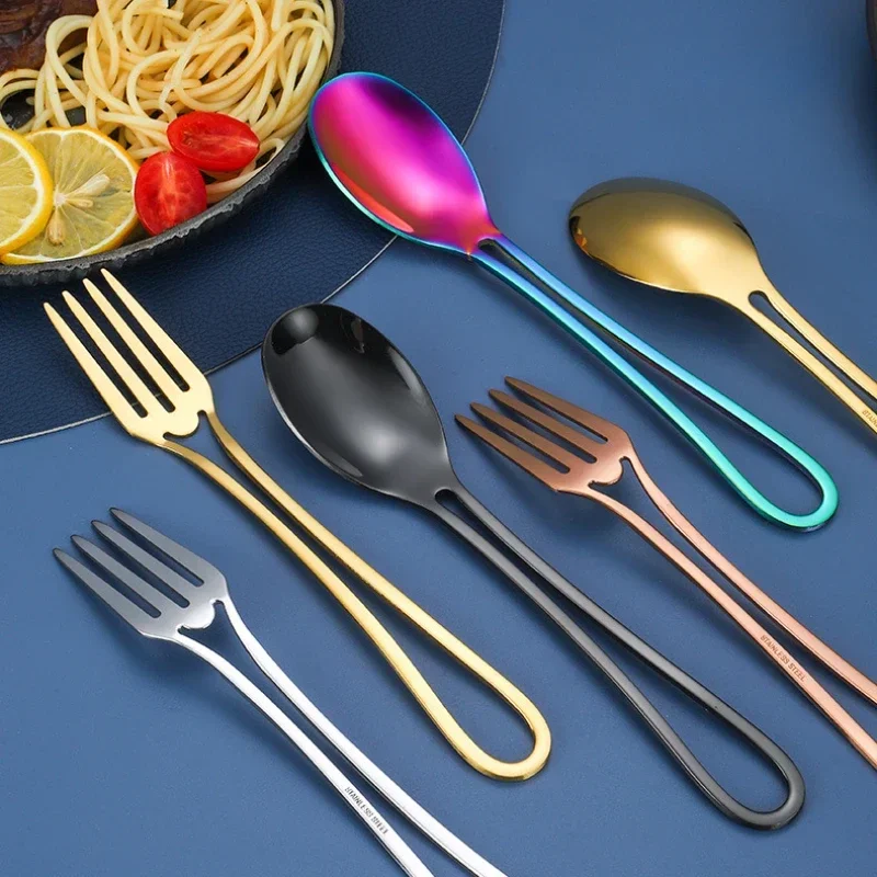 4pcs INS Cutlery Set 304 Stainless Steel Knife Fork Spoon Steak Western Dessert Cake Flatware Dinnerware Kitchen Accessories