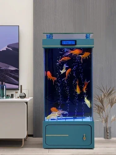 Acquario da pavimento Super bianco per uso domestico luce filtro posteriore di lusso a parete acquario verticale globo di pesce