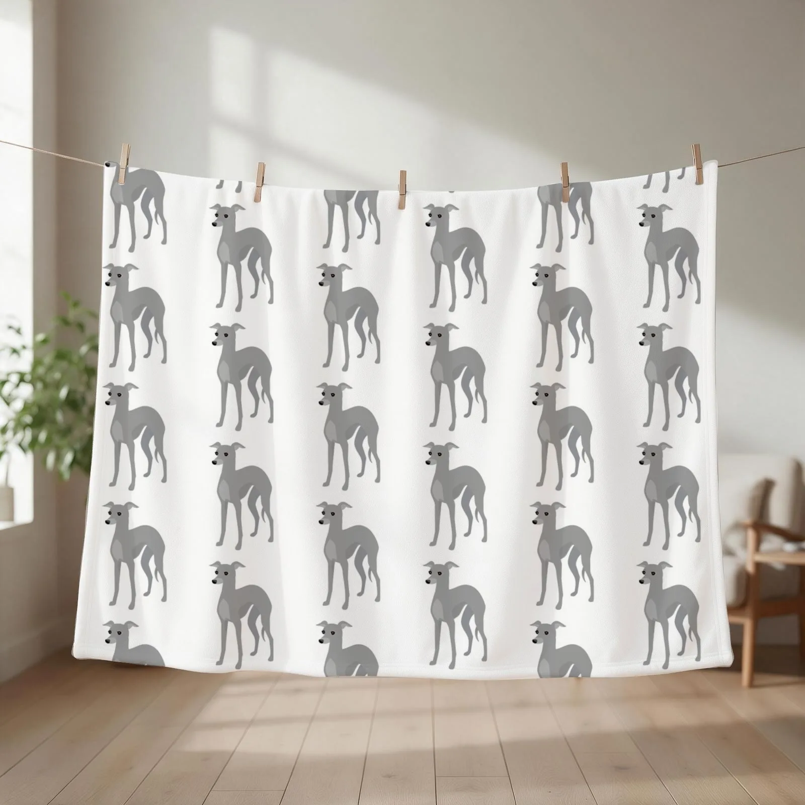 Grey Coated Italian Greyhound or Whippet Throw Blanket couch cozy soft plush fuzzy picnic outdoor blanket
