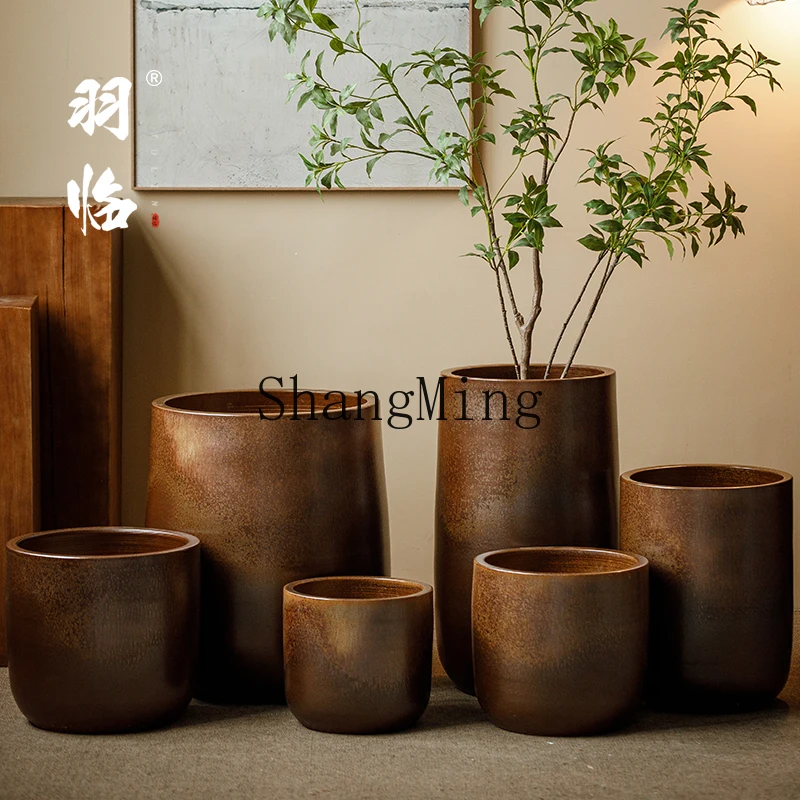 HJ Jingdezhen gilt flower pot large diameter green plant potted villa balcony hydroponics floor-to-ceiling vase