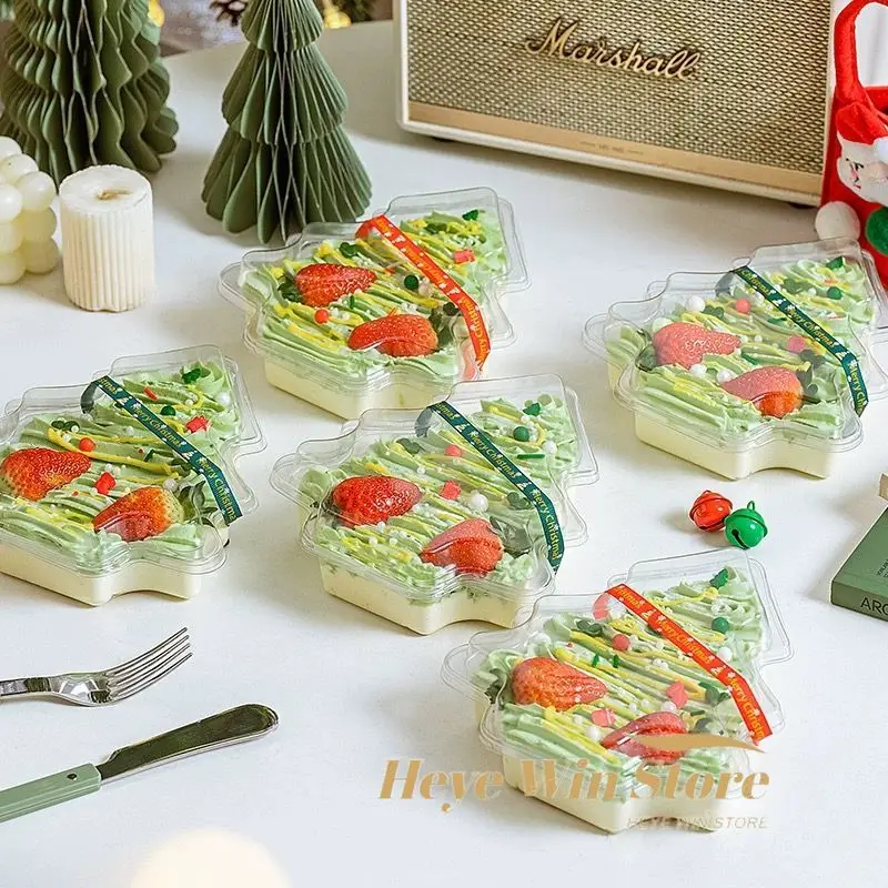 10pcs Christmas Tree Transparent Packaging Box Clear Cake Dessert Holder Birthday Party Supplies Christmas Packaging Decor