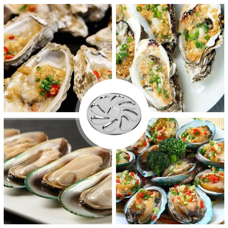 8 Slots Large Oyster Multifunction Plate Stainless Platter French Oyster Mussel Shellfish Seafood Tray Home Restaurant Dish