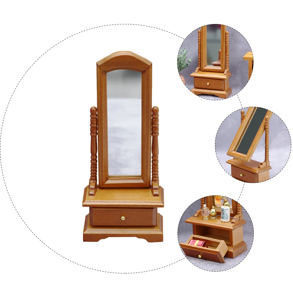 Vanity Mirror Solid Wood Model Vintage Ornaments Household Decor Birch Mini Adornment