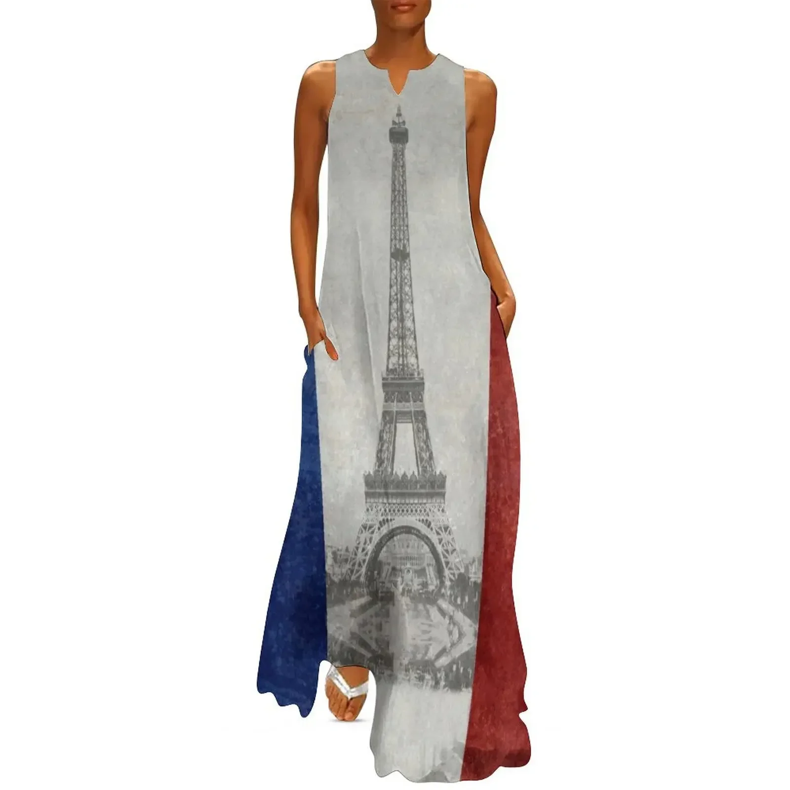 

Vintage flag of France with Eiffel Tower insert Long Dress Dance dresses Dress