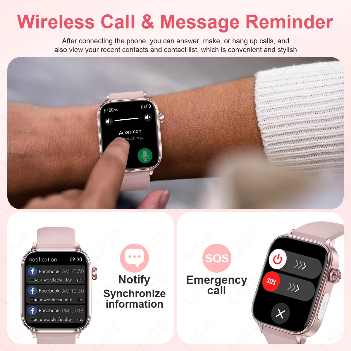 LIGE ECG + PPG ساعة ذكية النساء الدم الدهون حمض اليوريك AI التشخيص كاشف درجة حرارة الجسم الإناث جهاز تعقب صحة الحيض جديد