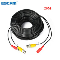 ESCAM 5M to 60M Meters BNC Video And Adapter Power 12V DC Integrated Cable for Analog CCTV DVR Camera System Kit