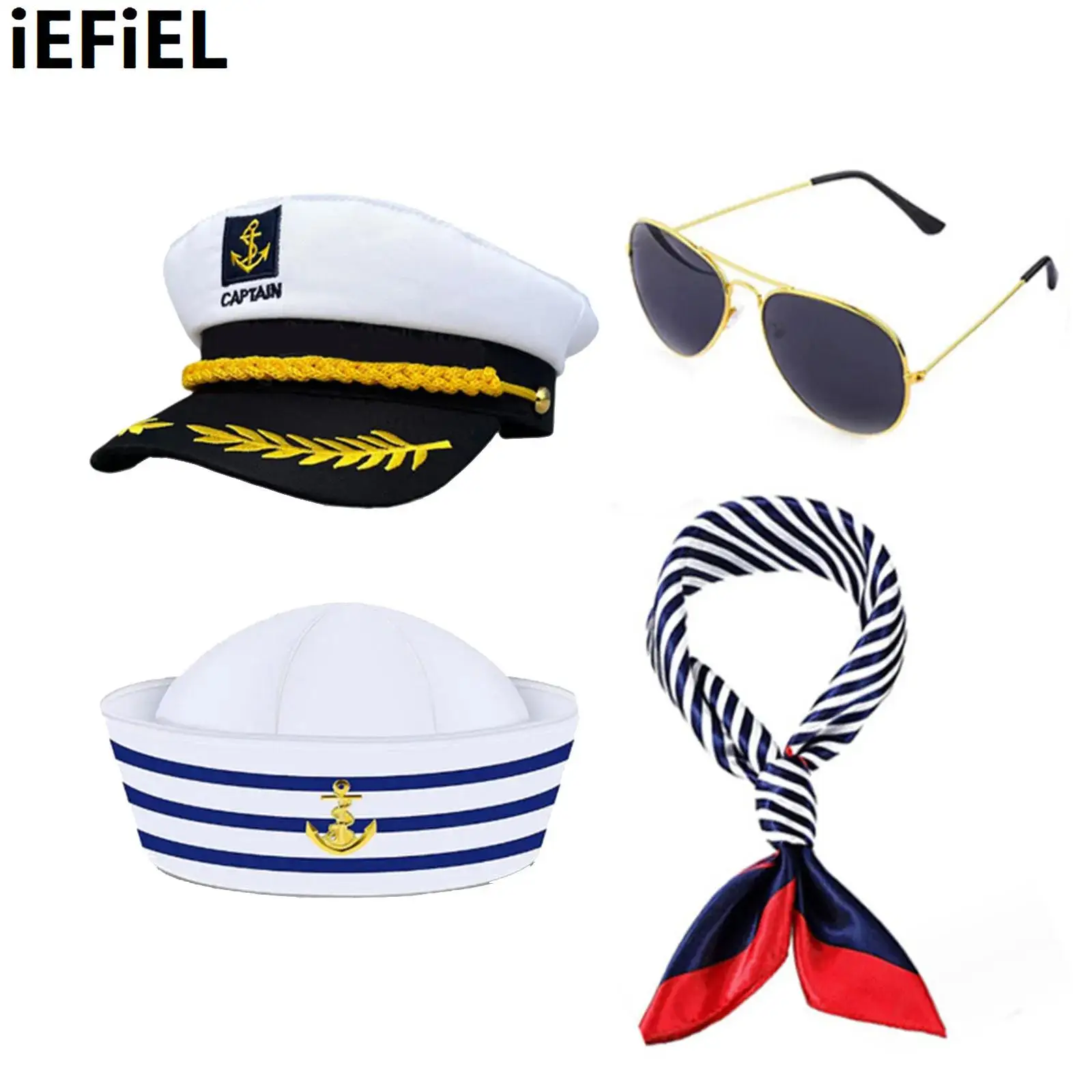 

Halloween Captain Sailor Cosplay Accessories Hat Scarf Sunglass Gloves And Ship Anchor Necklace Props for Dressing Up Party