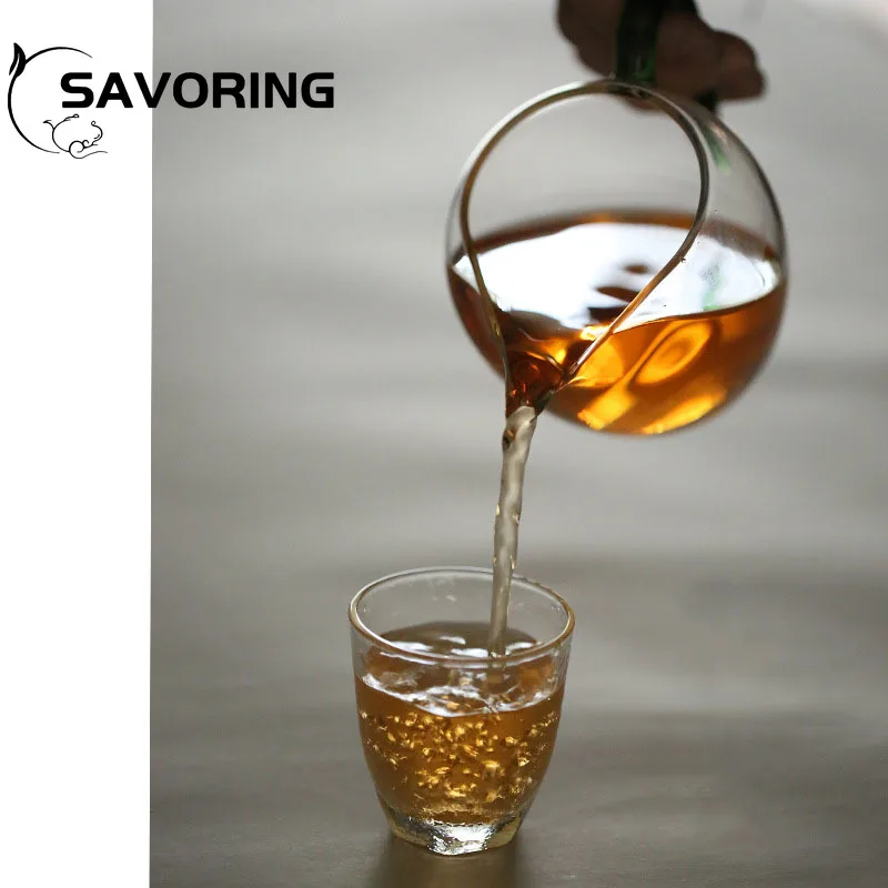 300ml Heat-resisting Clear Glass Tea Pot Fair Cup Chahai Handmade Kung Fu Tea Cup Teaset Tea Pitcher Divide Tea Ware with Handle