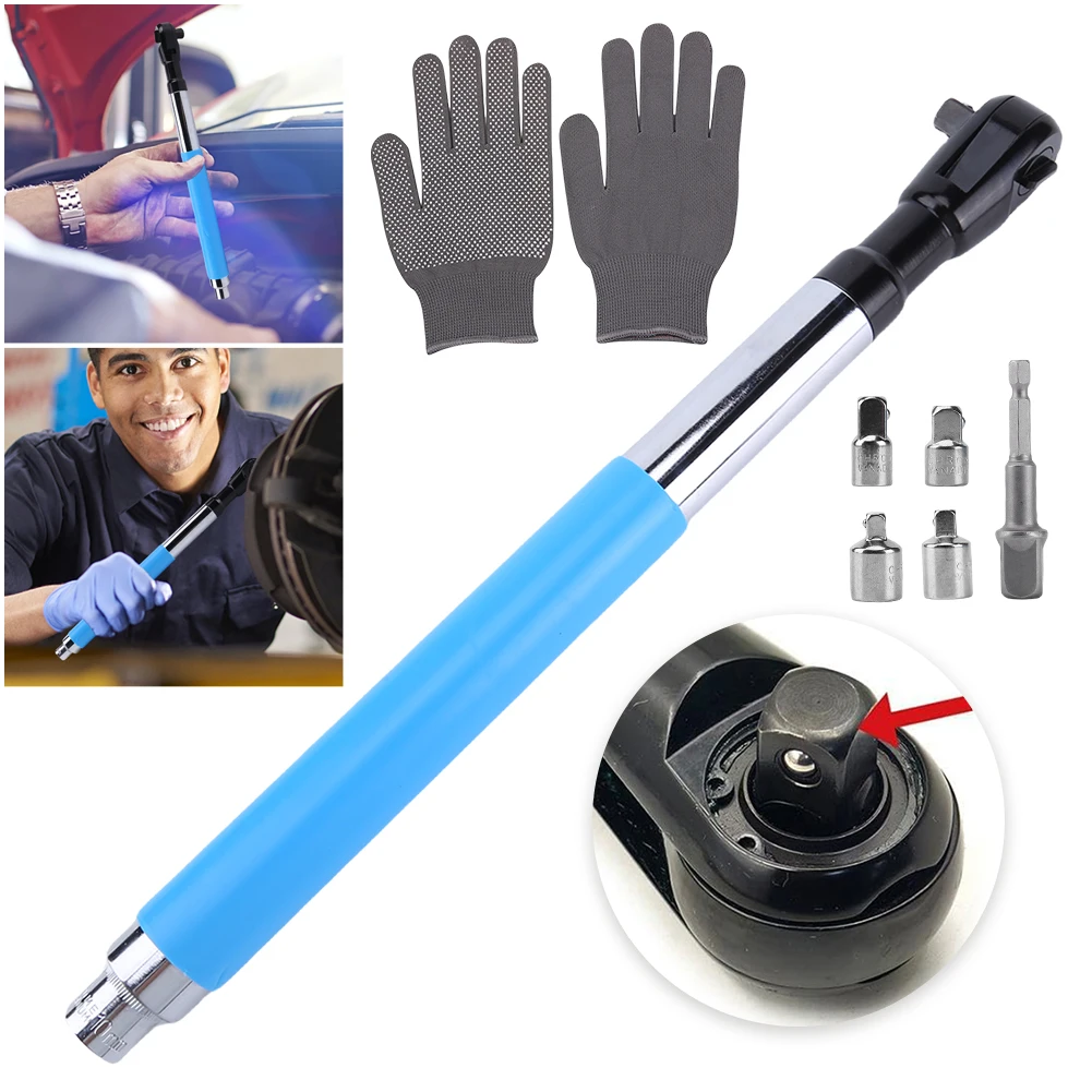 

Automatic Extension Wrench with Gloves & Connector Cordless Electric Ratchet Wrench Multi-Function Precision Pointer Hand Tools