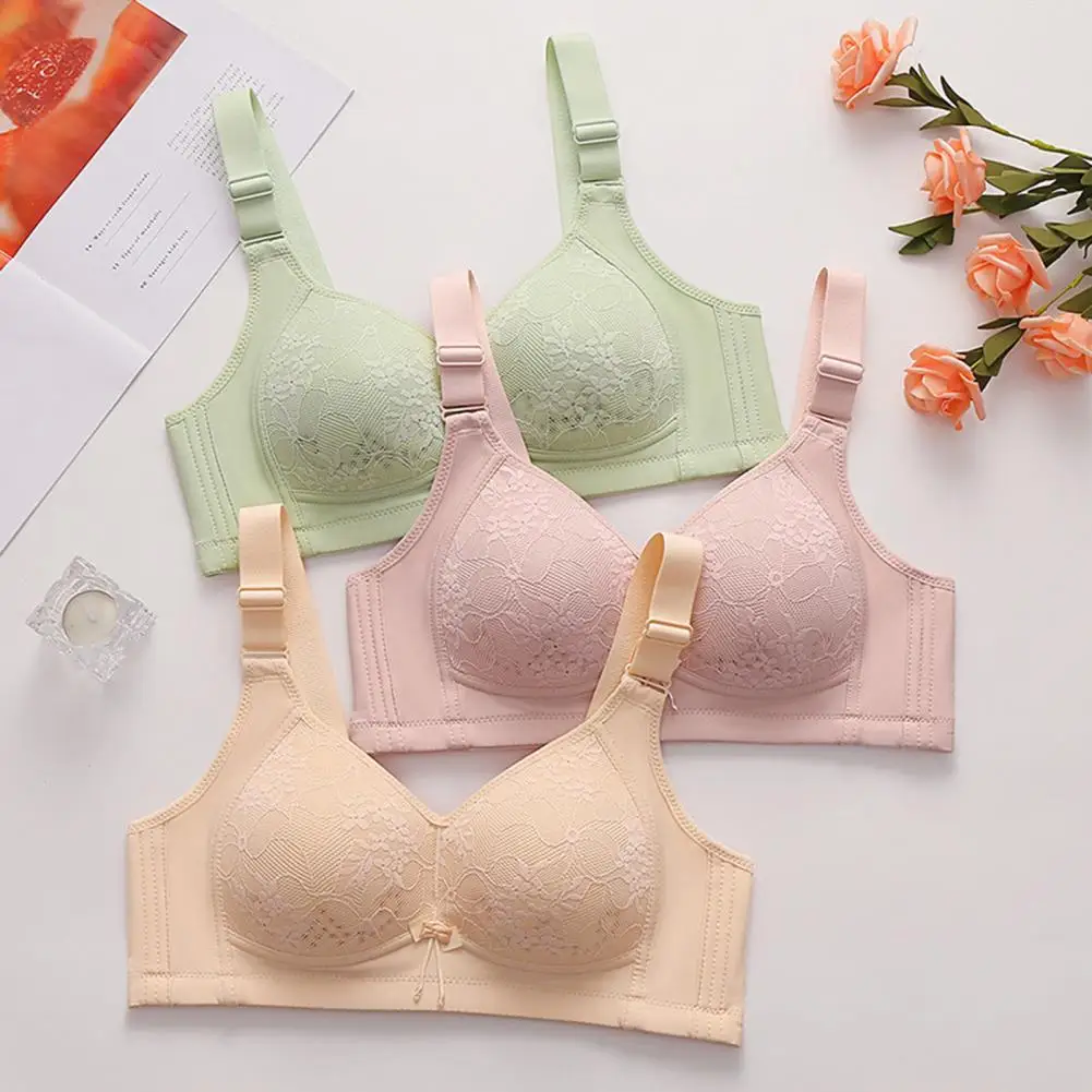 Women Bra Adjustable Strap Lace Floral Embroidery Maximum Comfort Shockproof Push-up Anti-snagging Wireless Yoga Daily Bra 무선 브라