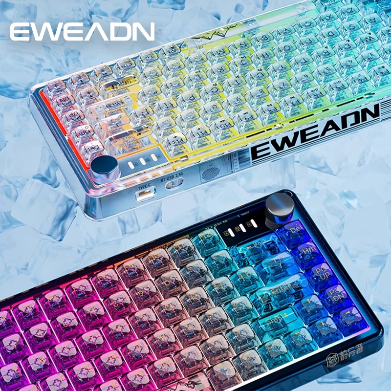 EWEADN V82 Wireless Three Models Mechanical Keyboard, Transparent RGB, Compact and Portable Game and Office, For Computers, iPad