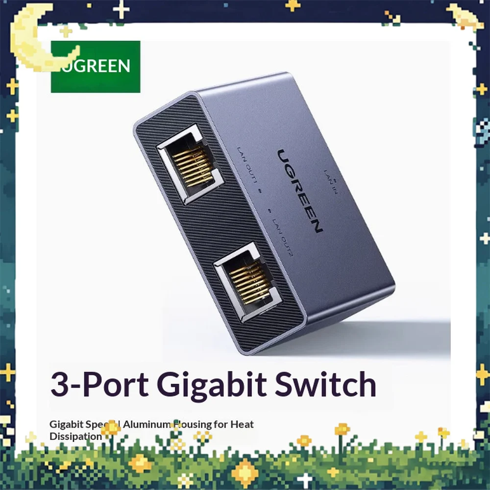 UGREEN 35597 NW301 3 Port Gigabit Ethernet Switch RJ45 Network Splitter Adapter for Computer Router
