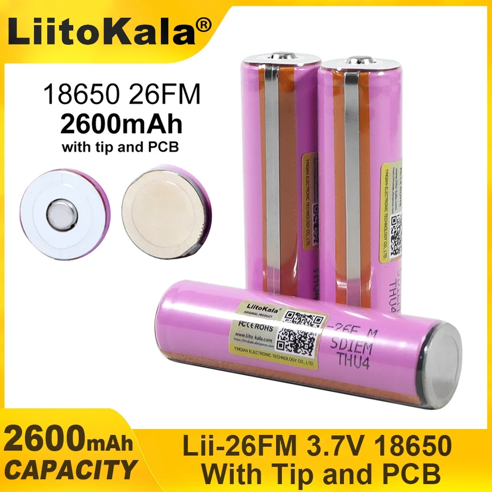 Liitokala 3.7V/4.2V 18650 2600mAh ICR18650-26FM Rechargeable Lithium Battery PCB Protection Board  for Flashlight