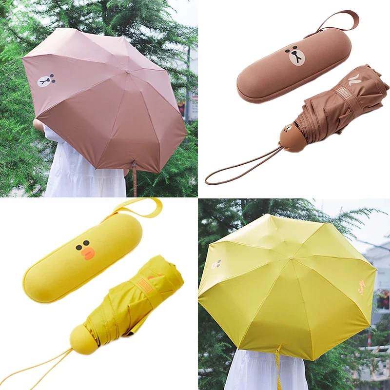 Line Friends Original Cartoon Kawaii Brown Bear Sally Anime Umbrella Portable Sun Protection Ultraviolet Protection Parasol Gift