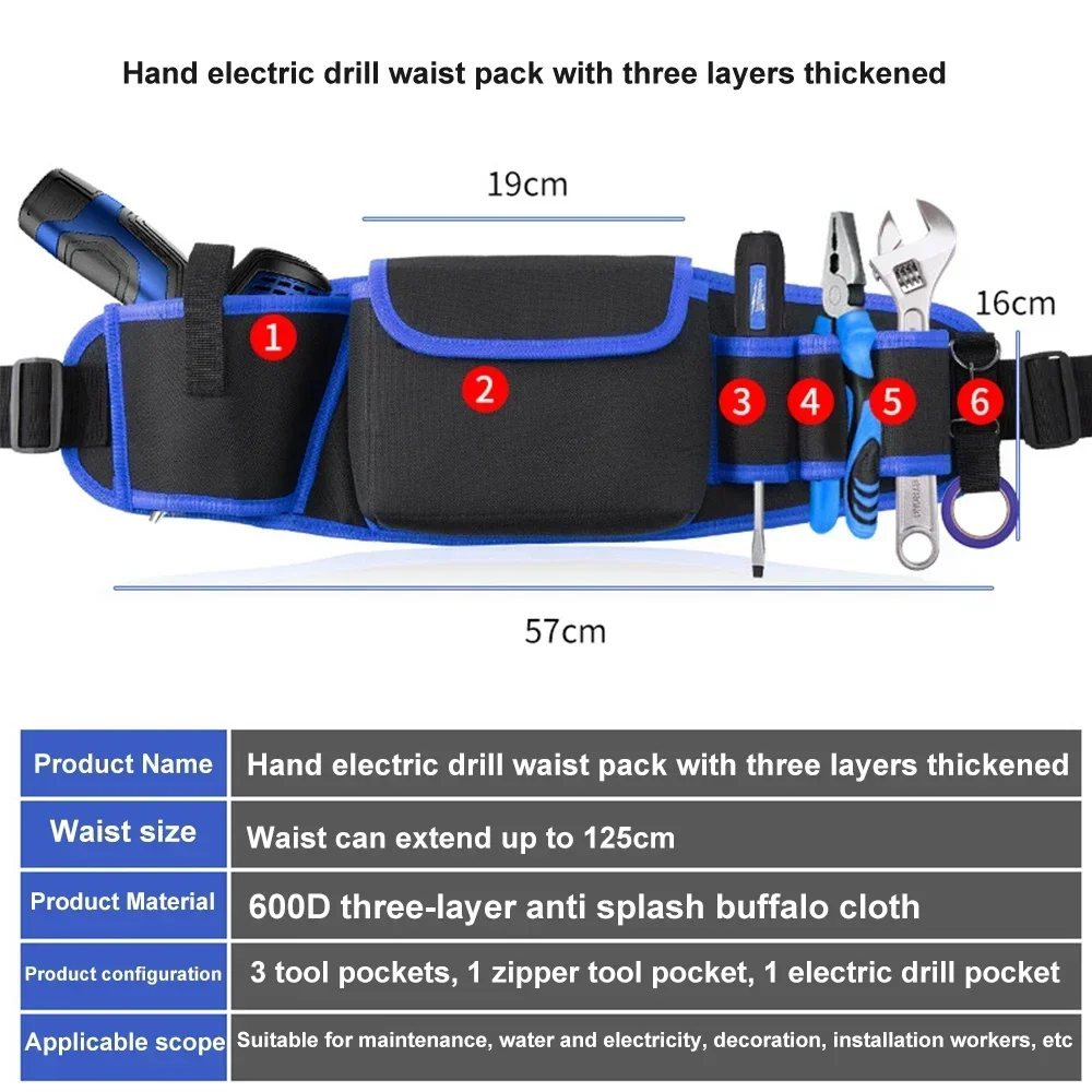 Heinast Tool Belt Drill Holder Tool Bag Utility Belt Wear Resistant, Work Apron for Electrician, Carpenter, Handyman, Plumber