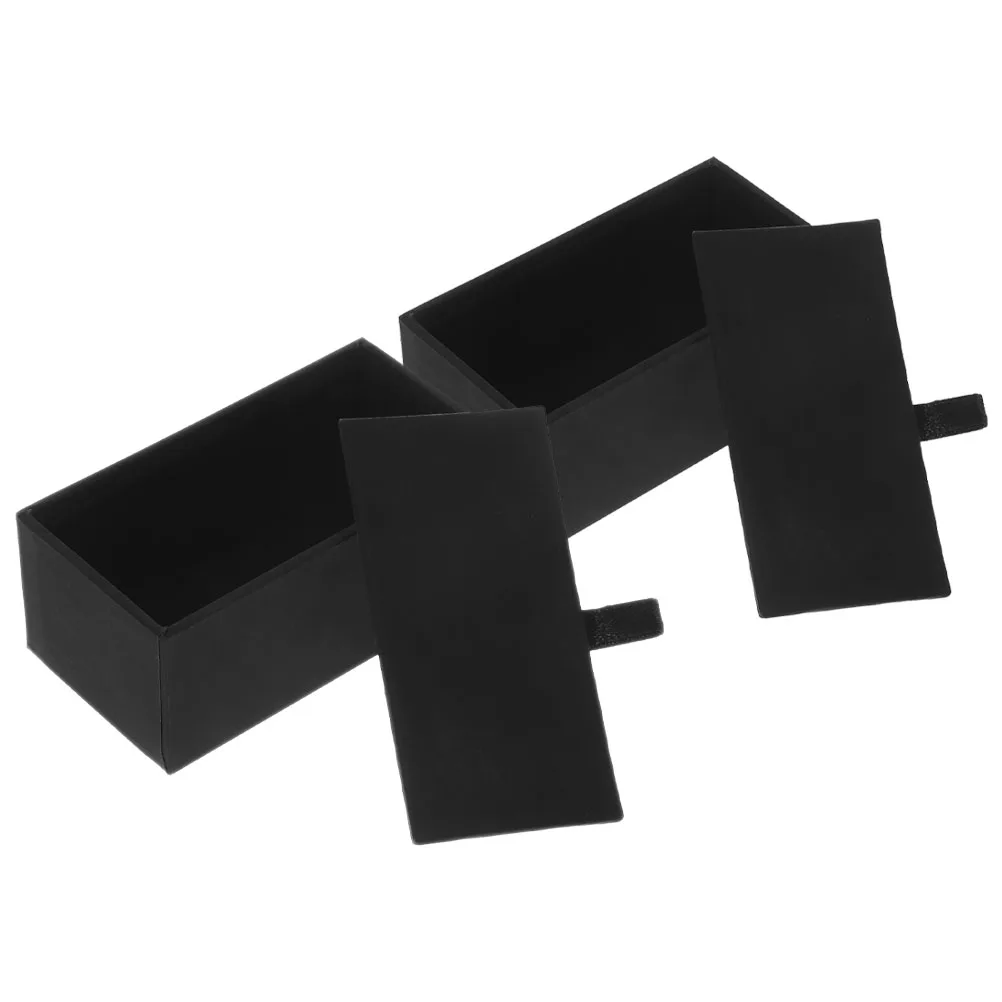 

2pcs Black Cufflink Box Pu Storage Case For Men Women Travel Jewelry Gift Packaging Sleeve Button Organizer Case