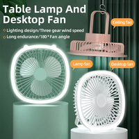 2 in 1 Desktop Fan with LED Light Rechargeable Camping Fan 180° Rotation Ceiling Fan Reading Lamp Stepless Dimming Night Light