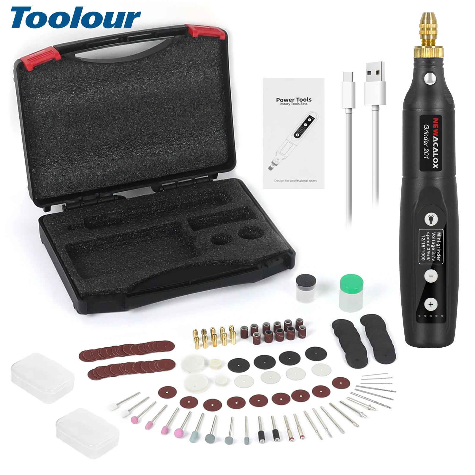 Toolour Cordless Mini Rotary Tool Kit 5-Speed Memory Function/Type-C Charging/LED Light Engraving Pen for Sanding, Engraving