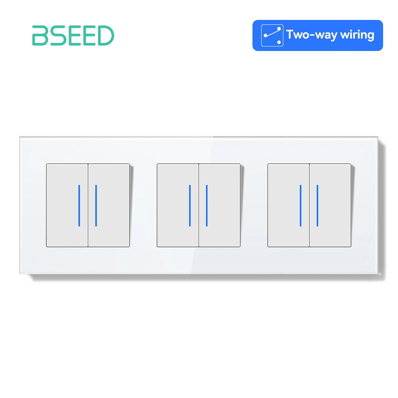 BSEED 1/2 Gang mechanische Lichtschalter 2-Wege-Pass-Through-Schalter mit EU-Buchse USB Typ-C LED-Anzeige Glasrahmen E-Serie 3