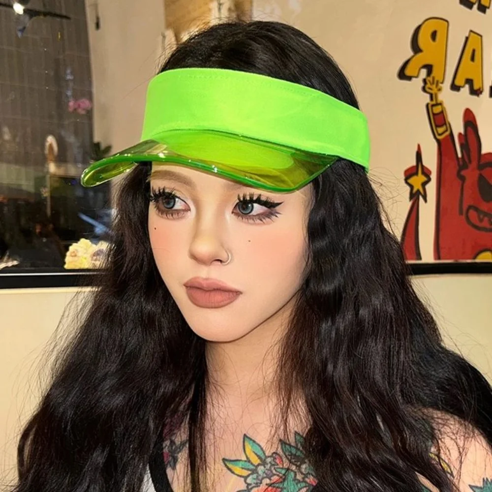 Sports UV Protection Leopard Print Visor Cap Sunscreen Solid Color Transparent Hollow Hat Cool Adjustable Sun Hat Cycling
