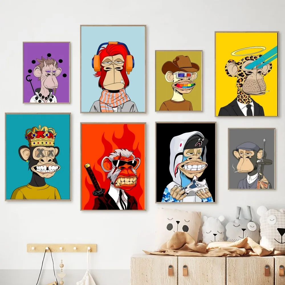 القرد Bayc Hype Ape ملصق كرافت نادي بار ورقة خمر ملصق جدار الفن اللوحة غرفة نوم دراسة ملصقات