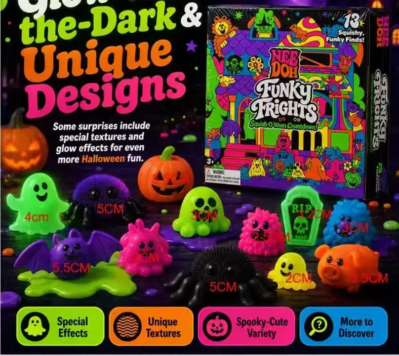 Mini Squishy Blind Box, Halloween Advent Countdown Calendar,  Fidget Sensory Toy, Stress Relief Decompression Surprise Gift