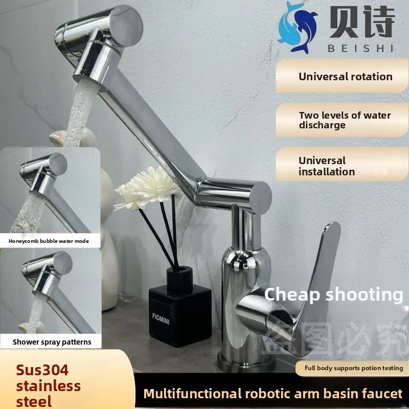 silver-kitchen-robotic-arm-basin-faucet-sus304-stainless-steel-hot-cold-control-dual-spray-mode-1080°-rotatable-wash-sink-tap