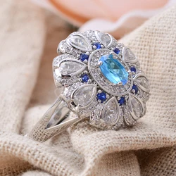 Best Sell Trendy Shiny CZ Zircon Flower Star Retro Thai Silver Female Ring Promotion Jewelry For Women Birthday Gifts No Fade