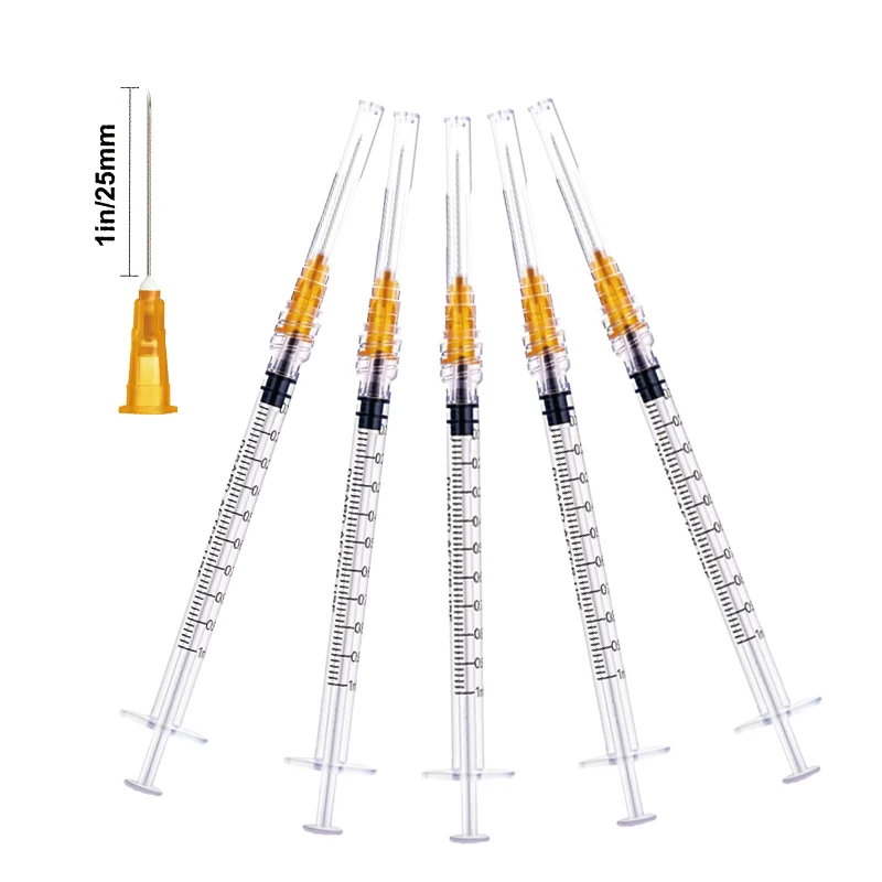 100pcs 1ml Sterile Luer Lock Syringe With 25G 1 inch Needle Individually Packed for Lab