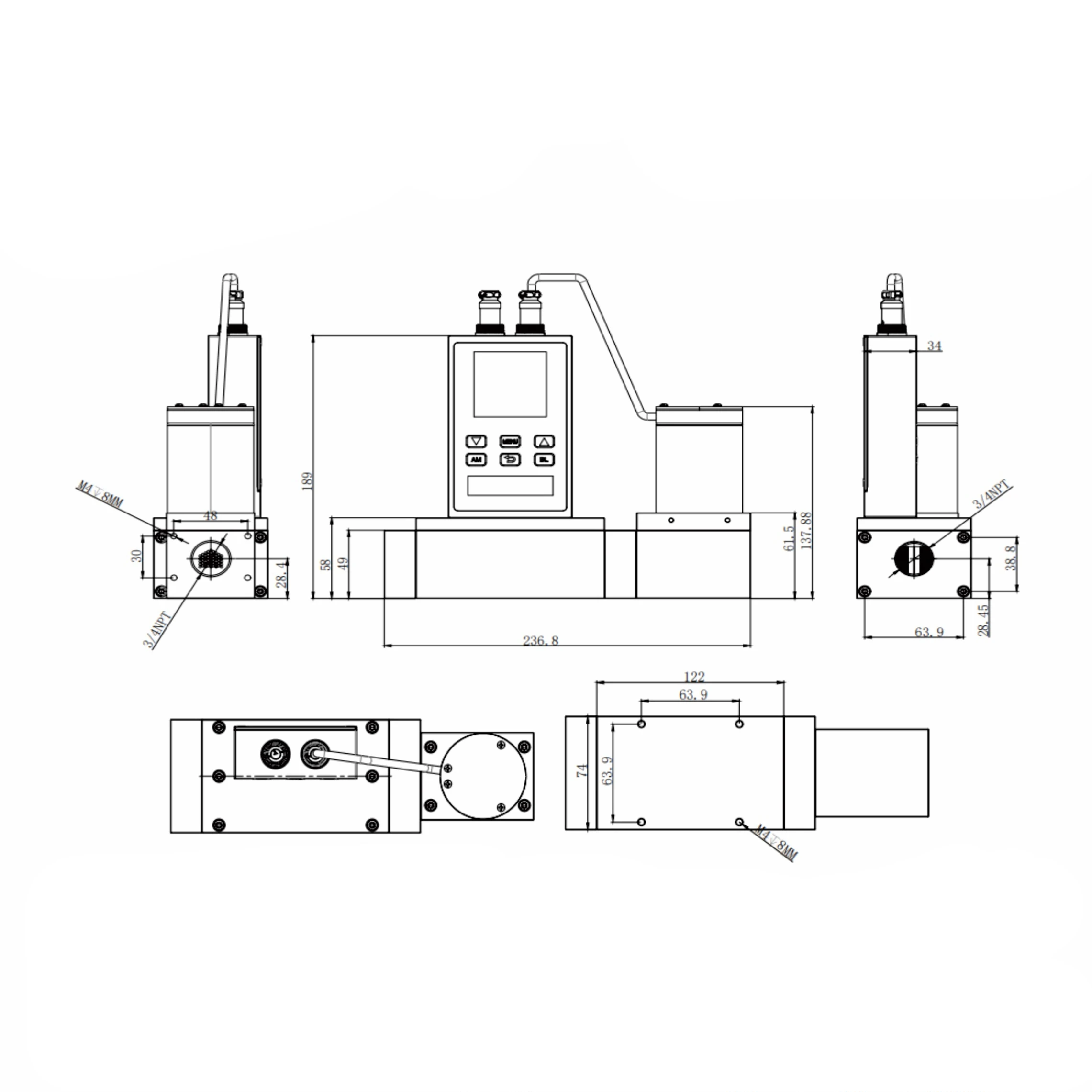 TOYI High Flow High Precision Mass Flow Controllers Right Angle Solenoid Pulse Valve with Temperature Pressure Flow Rate in One