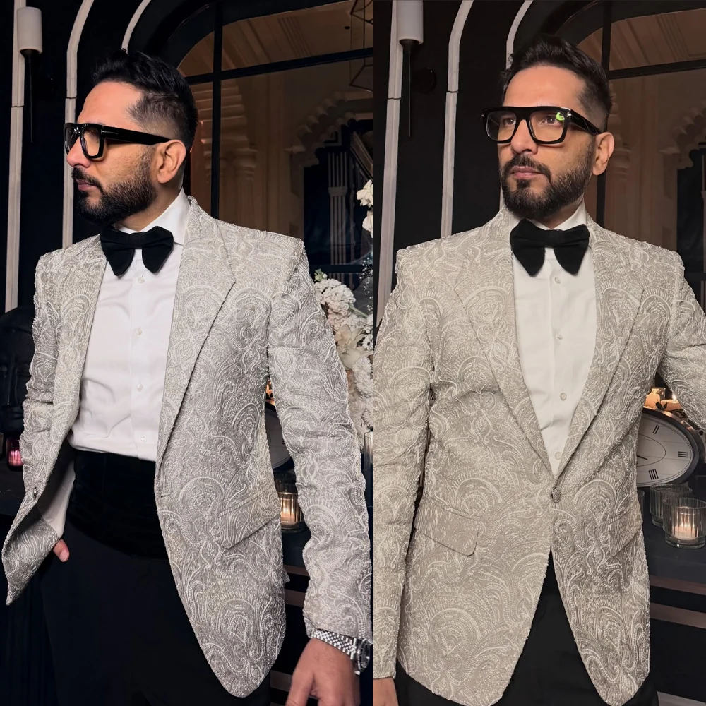 Fashion Men's Suits 2 Pieces Jacquard Blazer Single Breasted Wedding Tuxedo Prom Groom Custom Made Costume Homme