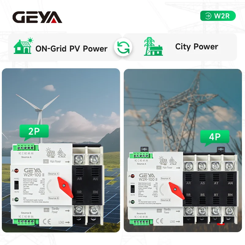 GEYA على الشبكة نقل الطاقة الشمسية التلقائي التبديل تلقائيًا Din Rail 2P 3P 4P 63A 230VAC نظام ATS PV الجديد إلى طاقة المدينة #3