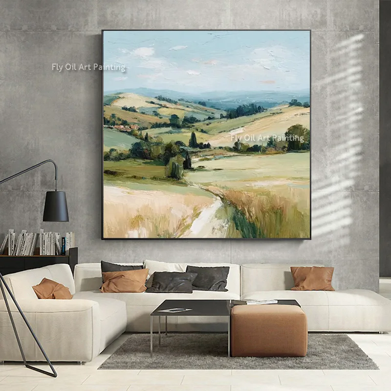 Pintura al óleo abstracta hecha a mano de piscina verde azul y Lutos sobre lienzo, nueva obra de arte Original, decoración de pared de paisaje Brige verde grande