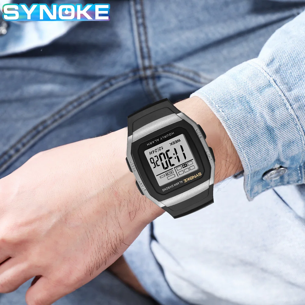 SYNOKE Digital Watch Student Electronic Outdoor Sports Boy Luminous Waterproof MultiFunction Watch Retro Square Watch