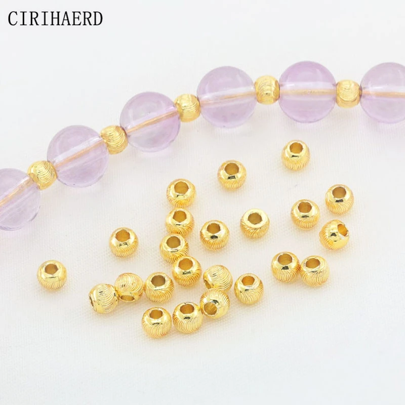 

4mm Jewelry Decoration Spacer Bead 18K/14K Gold Plated Brass Cut Texture Round Beads For Jewelry Bracelet Making Supplies Findin