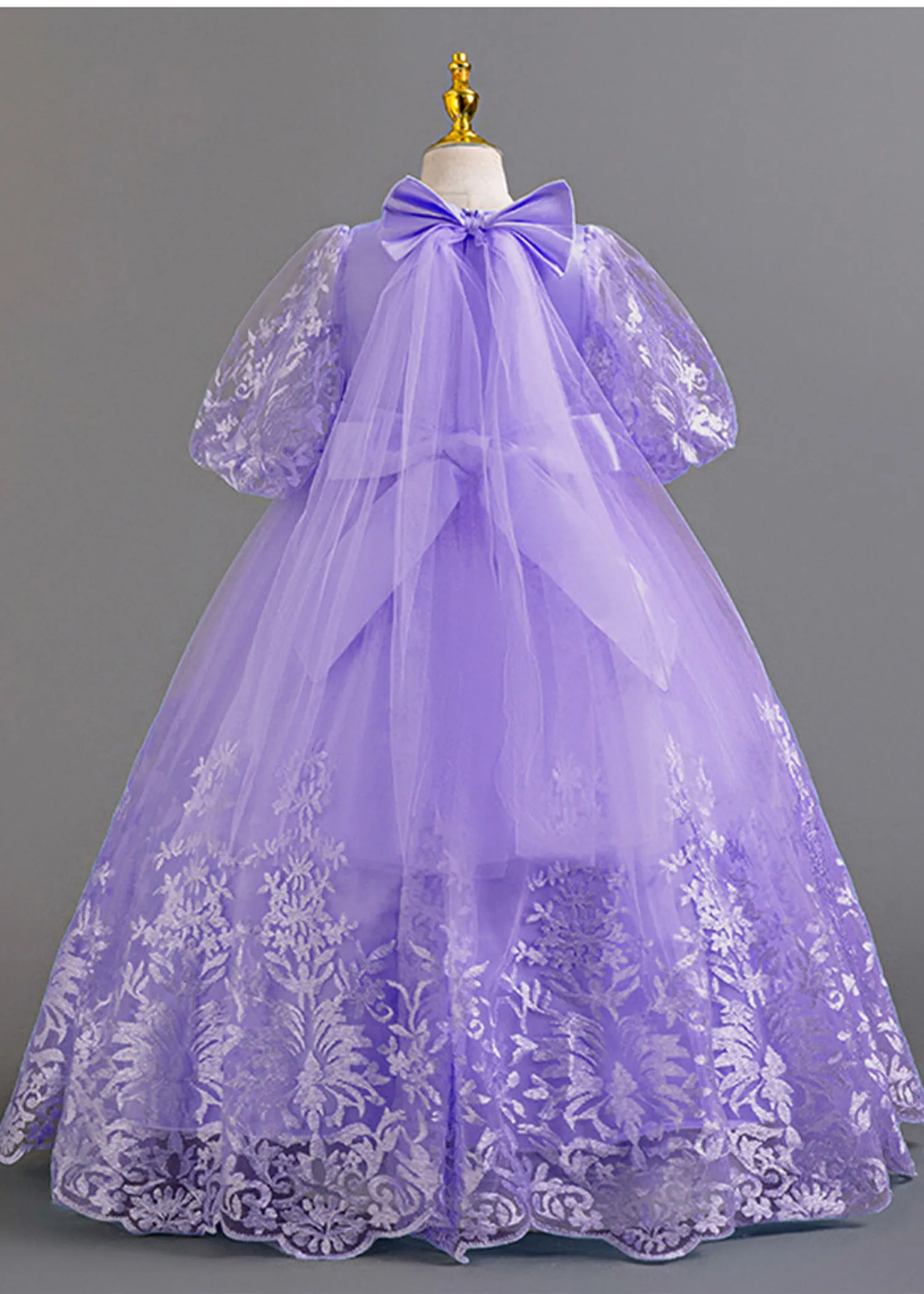 Formal Dress for Elegant Party Girls Long Dresses Embroidery Girl\'s Ceremonial Clothes Lavender Purple 4 to 12 Years